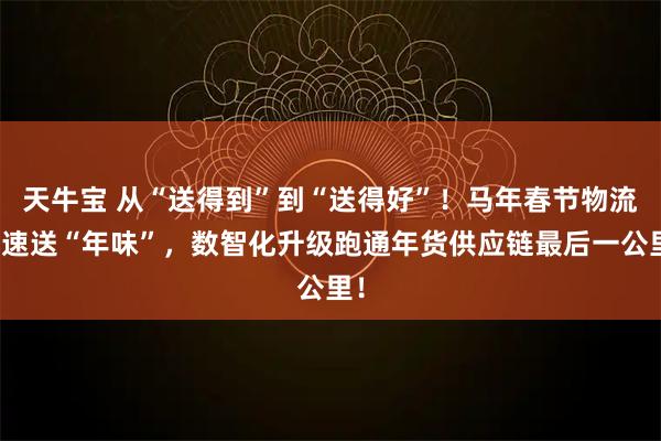 天牛宝 从“送得到”到“送得好”！马年春节物流竞速送“年味”，数智化升级跑通年货供应链最后一公里！
